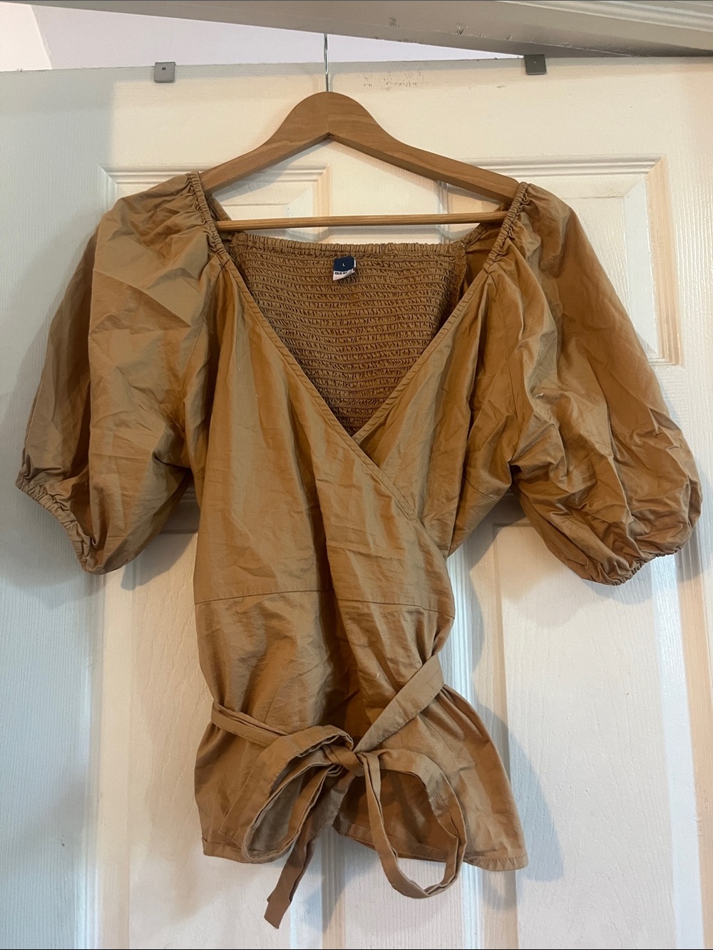 Old Navy Puff Sleeve Wrap Top - Camel Brown
